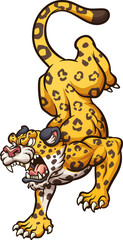 Angry cartoon jaguar walking down. Vector clip art illustration. All on a single layer.  © Memoangeles