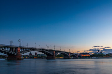 The Theodor Heuss Bridge between Mainz and Wiesbaden over the Rhine in the evening