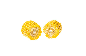 Two pieces of corn cobs isolated on white background.