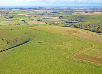 Obraz premium Aerial view of the fields at Monks Down in Wiltshire