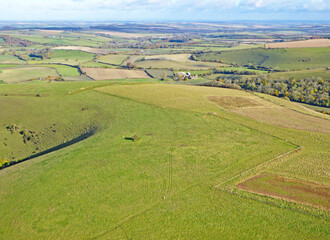 Aerial view of the fields at Monks Down in Wiltshire