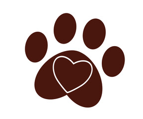 Dog footprint and heart on a white background. Symbol. Vector illustration.