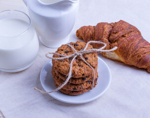 homemade oatmeal cookies on rustic background