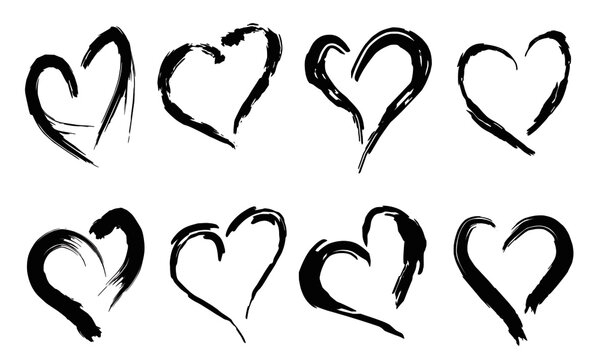 hearts shapes in abstract brush stroke.