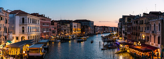 Panoramic view of Canal Grande in Venice, Italy by dusk