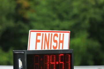 Finish line clock at a marathon running race