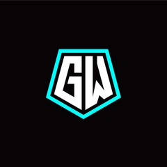 Initial G W letter with polygon modern style logo template vector