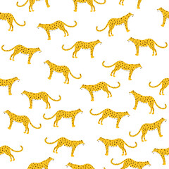 Leopard seamless pattern vector illustration on white background. Wildlife print texture.