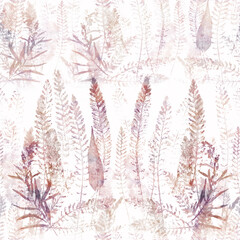 Seamless patterns. Abstract decorative composition. Multi-colored palette. Silhouettes of wild herbs on a watercolor background. Use printed materials, signs, posters, postcards, packaging. Eco-print.