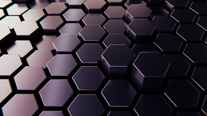 Glow Abstract blue of futuristic surface hexagon pattern with light rays. 3D Rendering