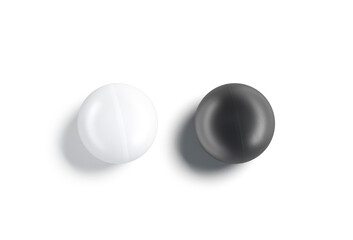 Blank black and white plastic table tennis ball mockup, isolated