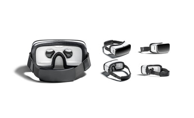 Blank white virtual reality goggles mock up, different views