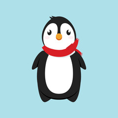 Penguin Cartoon, Cute Penguin, Penguin in Snow Vector Illustration Icon Background

