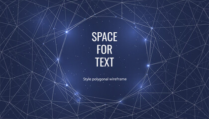 Magic night sky banner for invitation card. Frame template for text or photo with geometric wireframe background in polygonal style. Futuristic space for booklet © Lagunova