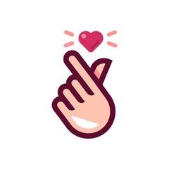 trendy mini heart love sticker vector, korean heart finger i love you sign icon vector illustration