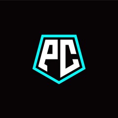 Initial P C letter with polygon modern style logo template vector