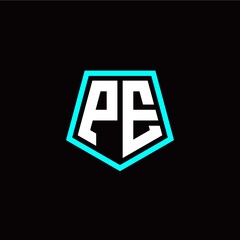 Initial P E letter with polygon modern style logo template vector