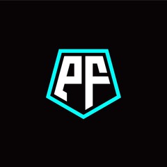 Initial P F letter with polygon modern style logo template vector