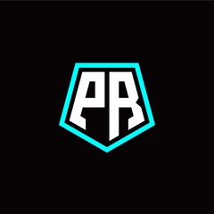 Initial P R letter with polygon modern style logo template vector