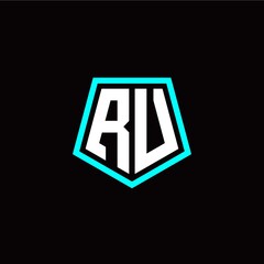 Initial R U letter with polygon modern style logo template vector