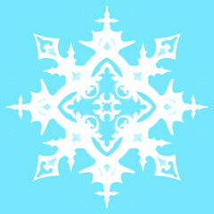Snowflake icon vector background in blue. Winter blue Christmas snowflake Crystal element. Illustration of the weather collection of ice. Christmas frost flat isolated silhouette symbol