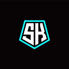 Initial S K letter with polygon modern style logo template vector