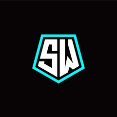 Initial S W letter with polygon modern style logo template vector