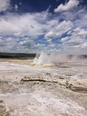 white geyser spewing water and steam 