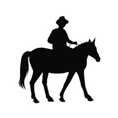 Silhouette of horse and rider, vector, black color, isolated on white background
