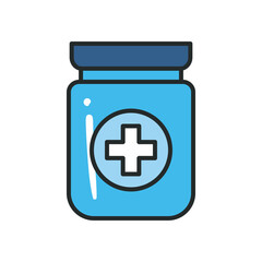 Fototapeta premium Medicine jar with cross line and fill style icon vector design