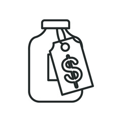 Medicine jar with price label line style icon vector design