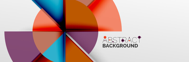 Bright color circles, abstract round shapes and triangles composition with shadow effects. Vector modern geometric design template