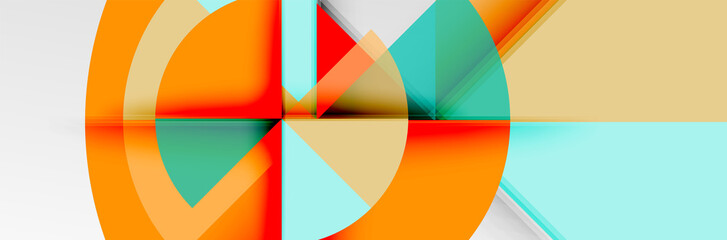 Obraz premium Bright color circles, abstract round shapes and triangles composition with shadow effects. Vector modern geometric design template