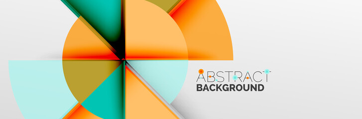 Bright color circles, abstract round shapes and triangles composition with shadow effects. Vector modern geometric design template