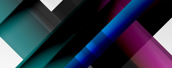 Fototapeta premium Geometric abstract backgrounds with shadow lines, modern forms, rectangles, squares and fluid gradients. Bright colorful stripes cool backdrops