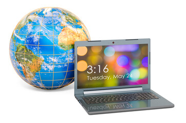 Modern laptop with Earth Globe. 3D rendering