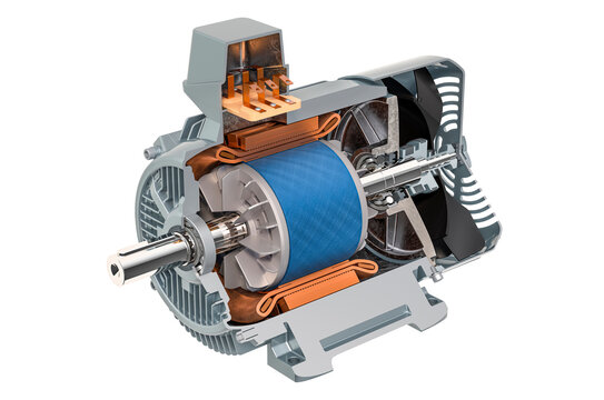 Section of industrial electric motor, 3D rendering