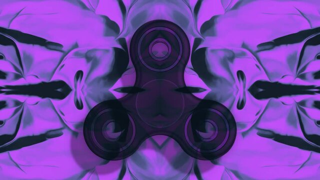 Dark fidget spinner. Fractal moving patterns. Abstract background