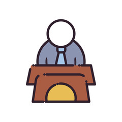 president on podium line and fill style icon vector design