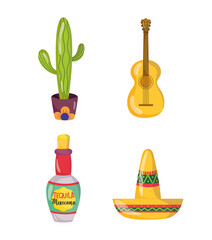 Fototapeta premium mexican independence day, cactus hat bottle tequila and hat, viva mexico is celebrated on september
