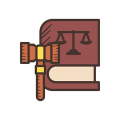 law scale on book with hammer line and fill style icon vector design