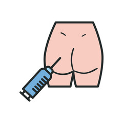 female buttocks with injection line and fill style icon vector design