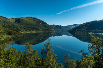 Beautiful fjord scenery along the shores of the Hestadfjorden, Sunnfjord, Vestland, Norway.