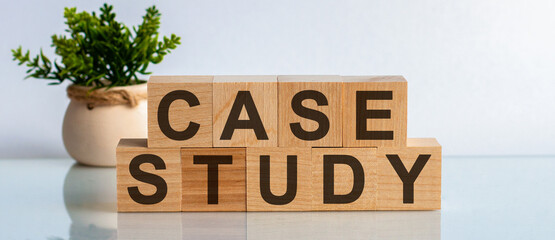 case study word written on wood block. case study text on table, concept. Front view concepts,...