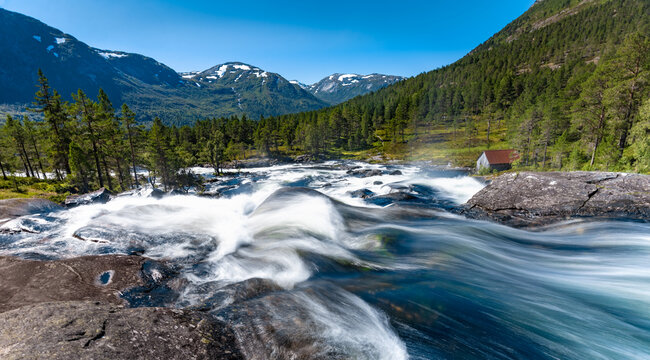Likholefossen, one of the many waterfalls of the river Eldalselva/Gaula located along road 13 near Hov in the region Sogn og Fjordane, Norway.