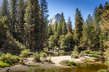 Obraz premium Merced river on a sunny day in summer, Yosemite National Park, California, USA