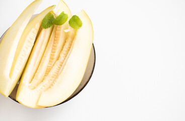 melon slices isolated on white background.