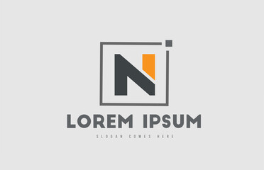 orange grey N alphabet letter logo icon. Square design for business and company identity