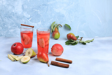 Mulled wine from Apple cider autumn drink . The concept of diet and weight loss. Apples help to...