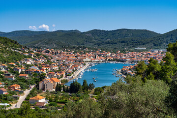 Fototapeta na wymiar Vela Luka is a picturesque coastal town on Korcula Island in Dalmatia, Croatia.